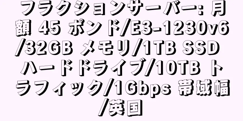 フラクションサーバー: 月額 45 ポンド/E3-1230v6/32GB メモリ/1TB SSD ハードドライブ/10TB トラフィック/1Gbps 帯域幅/英国