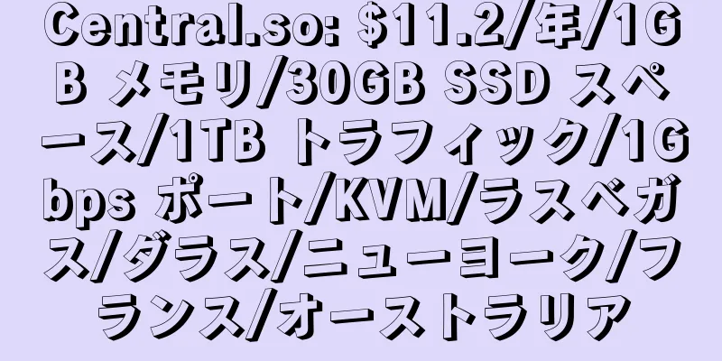 Central.so: $11.2/年/1GB メモリ/30GB SSD スペース/1TB トラフィック/1Gbps ポート/KVM/ラスベガス/ダラス/ニューヨーク/フランス/オーストラリア