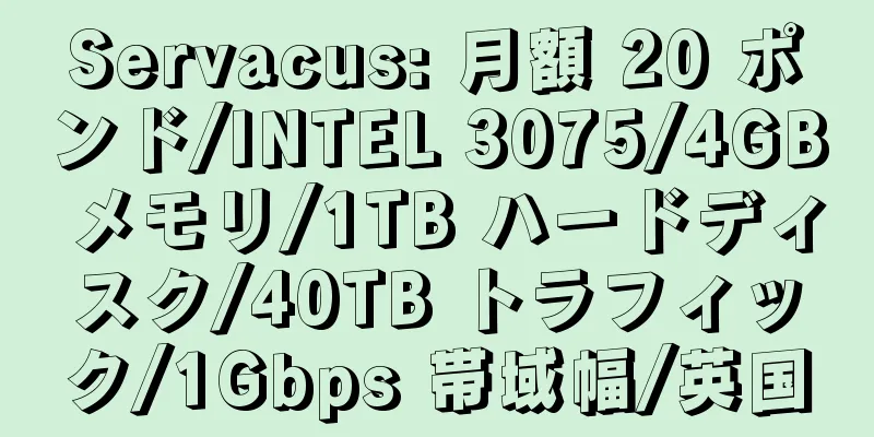 Servacus: 月額 20 ポンド/INTEL 3075/4GB メモリ/1TB ハードディスク/40TB トラフィック/1Gbps 帯域幅/英国