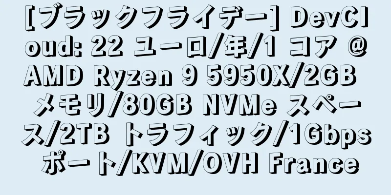 [ブラックフライデー] DevCloud: 22 ユーロ/年/1 コア @AMD Ryzen 9 5950X/2GB メモリ/80GB NVMe スペース/2TB トラフィック/1Gbps ポート/KVM/OVH France