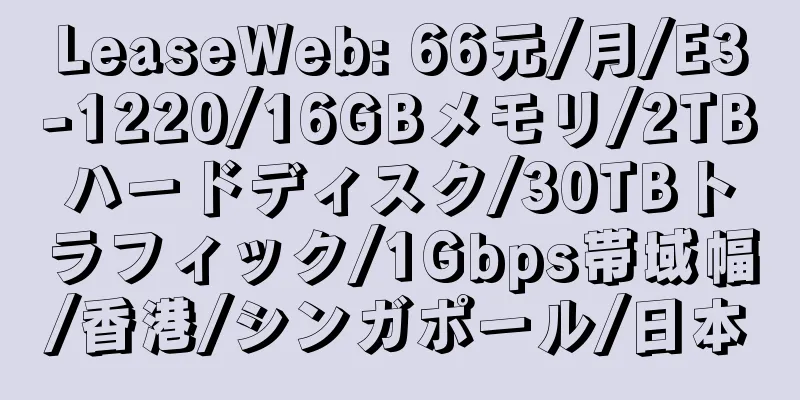 LeaseWeb: 66元/月/E3-1220/16GBメモリ/2TBハードディスク/30TBトラフィック/1Gbps帯域幅/香港/シンガポール/日本