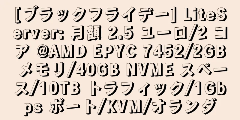 [ブラックフライデー] LiteServer: 月額 2.5 ユーロ/2 コア @AMD EPYC 7452/2GB メモリ/40GB NVME スペース/10TB トラフィック/1Gbps ポート/KVM/オランダ