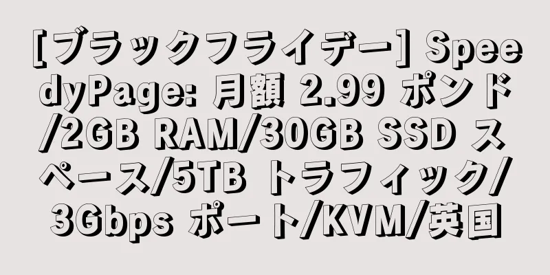 [ブラックフライデー] SpeedyPage: 月額 2.99 ポンド/2GB RAM/30GB SSD スペース/5TB トラフィック/3Gbps ポート/KVM/英国