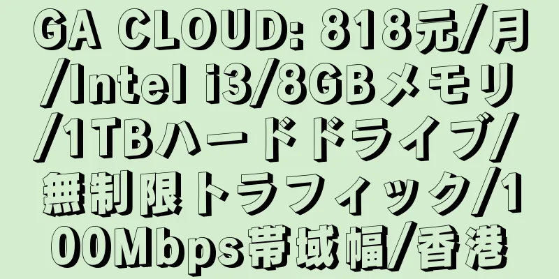 GA CLOUD: 818元/月/Intel i3/8GBメモリ/1TBハードドライブ/無制限トラフィック/100Mbps帯域幅/香港