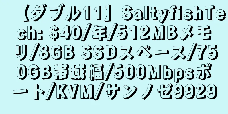 【ダブル11】SaltyfishTech: $40/年/512MBメモリ/8GB SSDスペース/750GB帯域幅/500Mbpsポート/KVM/サンノゼ9929