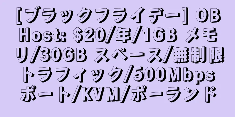 [ブラックフライデー] OBHost: $20/年/1GB メモリ/30GB スペース/無制限トラフィック/500Mbps ポート/KVM/ポーランド