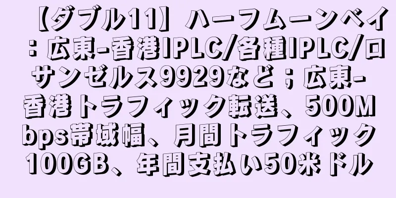 【ダブル11】ハーフムーンベイ：広東-香港IPLC/各種IPLC/ロサンゼルス9929など；広東-香港トラフィック転送、500Mbps帯域幅、月間トラフィック100GB、年間支払い50米ドル