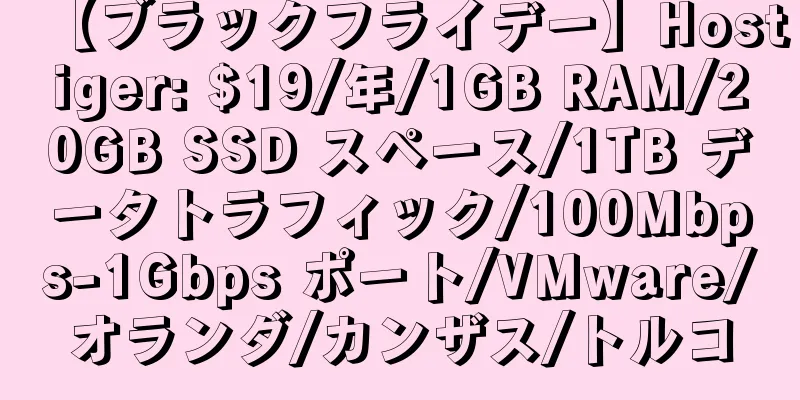 【ブラックフライデー】Hostiger: $19/年/1GB RAM/20GB SSD スペース/1TB データトラフィック/100Mbps-1Gbps ポート/VMware/オランダ/カンザス/トルコ