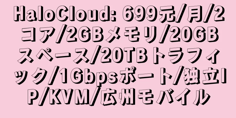 HaloCloud: 699元/月/2コア/2GBメモリ/20GBスペース/20TBトラフィック/1Gbpsポート/独立IP/KVM/広州モバイル