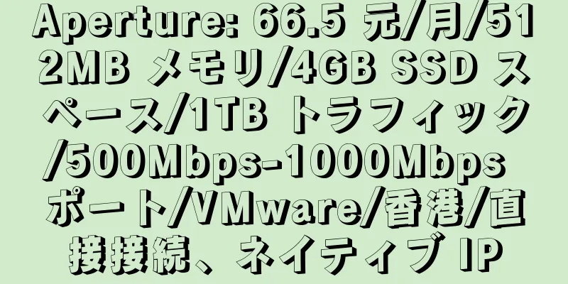 Aperture: 66.5 元/月/512MB メモリ/4GB SSD スペース/1TB トラフィック/500Mbps-1000Mbps ポート/VMware/香港/直接接続、ネイティブ IP