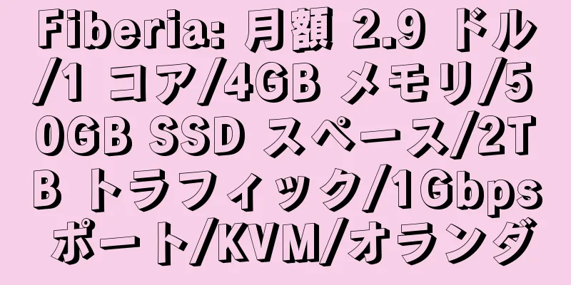 Fiberia: 月額 2.9 ドル/1 コア/4GB メモリ/50GB SSD スペース/2TB トラフィック/1Gbps ポート/KVM/オランダ