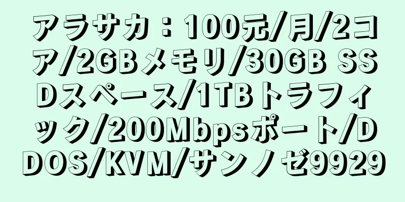 アラサカ：100元/月/2コア/2GBメモリ/30GB SSDスペース/1TBトラフィック/200Mbpsポート/DDOS/KVM/サンノゼ9929