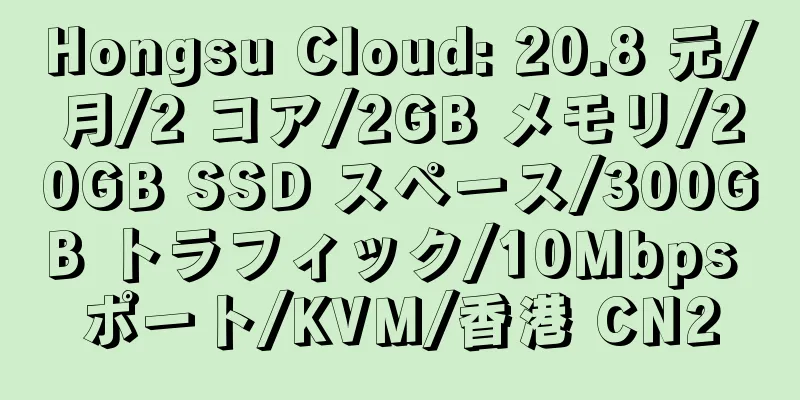 Hongsu Cloud: 20.8 元/月/2 コア/2GB メモリ/20GB SSD スペース/300GB トラフィック/10Mbps ポート/KVM/香港 CN2