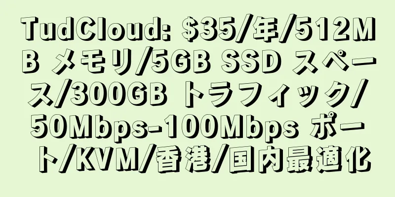 TudCloud: $35/年/512MB メモリ/5GB SSD スペース/300GB トラフィック/50Mbps-100Mbps ポート/KVM/香港/国内最適化