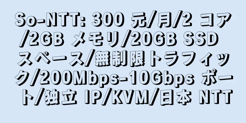 So-NTT: 300 元/月/2 コア/2GB メモリ/20GB SSD スペース/無制限トラフィック/200Mbps-10Gbps ポート/独立 IP/KVM/日本 NTT