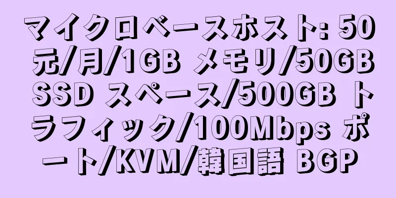 マイクロベースホスト: 50 元/月/1GB メモリ/50GB SSD スペース/500GB トラフィック/100Mbps ポート/KVM/韓国語 BGP