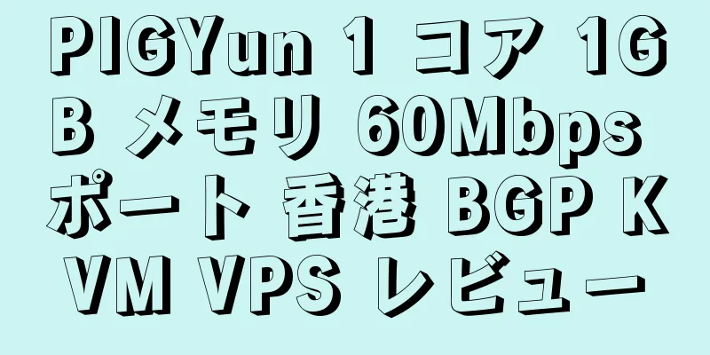 PIGYun 1 コア 1GB メモリ 60Mbps ポート 香港 BGP KVM VPS レビュー