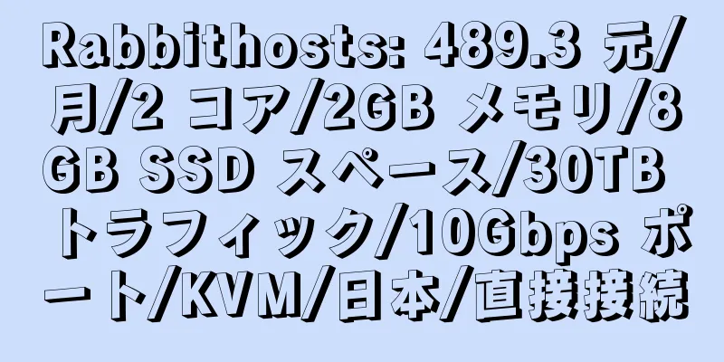 Rabbithosts: 489.3 元/月/2 コア/2GB メモリ/8GB SSD スペース/30TB トラフィック/10Gbps ポート/KVM/日本/直接接続