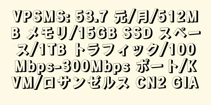 VPSMS: 53.7 元/月/512MB メモリ/15GB SSD スペース/1TB トラフィック/100Mbps-300Mbps ポート/KVM/ロサンゼルス CN2 GIA