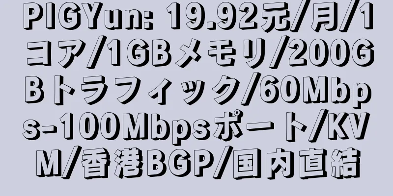 PIGYun: 19.92元/月/1コア/1GBメモリ/200GBトラフィック/60Mbps-100Mbpsポート/KVM/香港BGP/国内直結