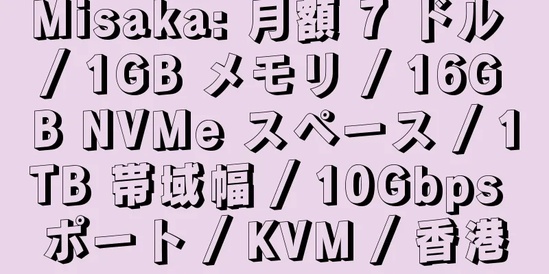 Misaka: 月額 7 ドル / 1GB メモリ / 16GB NVMe スペース / 1TB 帯域幅 / 10Gbps ポート / KVM / 香港