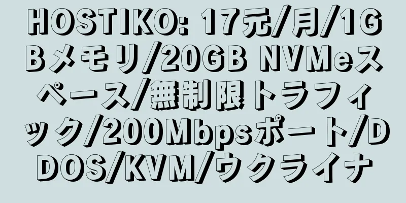 HOSTIKO: 17元/月/1GBメモリ/20GB NVMeスペース/無制限トラフィック/200Mbpsポート/DDOS/KVM/ウクライナ