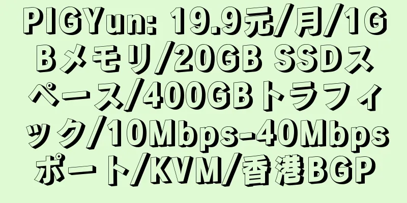 PIGYun: 19.9元/月/1GBメモリ/20GB SSDスペース/400GBトラフィック/10Mbps-40Mbpsポート/KVM/香港BGP