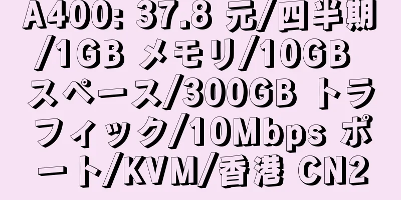 A400: 37.8 元/四半期/1GB メモリ/10GB スペース/300GB トラフィック/10Mbps ポート/KVM/香港 CN2