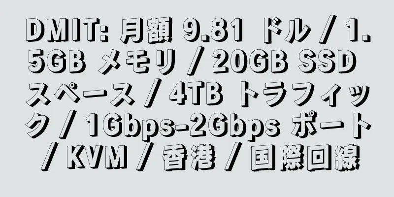 DMIT: 月額 9.81 ドル / 1.5GB メモリ / 20GB SSD スペース / 4TB トラフィック / 1Gbps-2Gbps ポート / KVM / 香港 / 国際回線