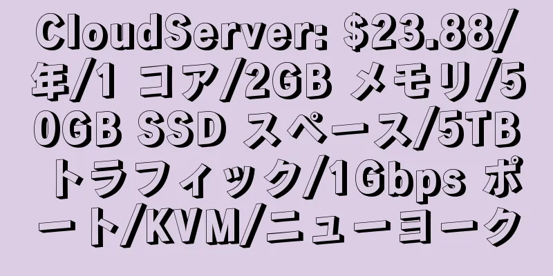 CloudServer: $23.88/年/1 コア/2GB メモリ/50GB SSD スペース/5TB トラフィック/1Gbps ポート/KVM/ニューヨーク