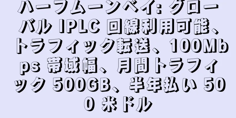 ハーフムーンベイ: グローバル IPLC 回線利用可能、トラフィック転送、100Mbps 帯域幅、月間トラフィック 500GB、半年払い 500 米ドル