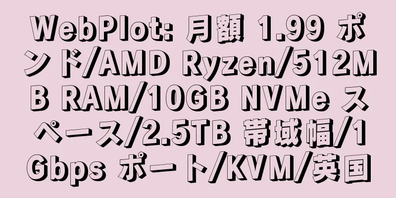 WebPlot: 月額 1.99 ポンド/AMD Ryzen/512MB RAM/10GB NVMe スペース/2.5TB 帯域幅/1Gbps ポート/KVM/英国