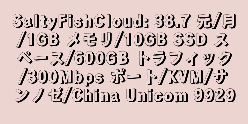 SaltyFishCloud: 38.7 元/月/1GB メモリ/10GB SSD スペース/600GB トラフィック/300Mbps ポート/KVM/サンノゼ/China Unicom 9929