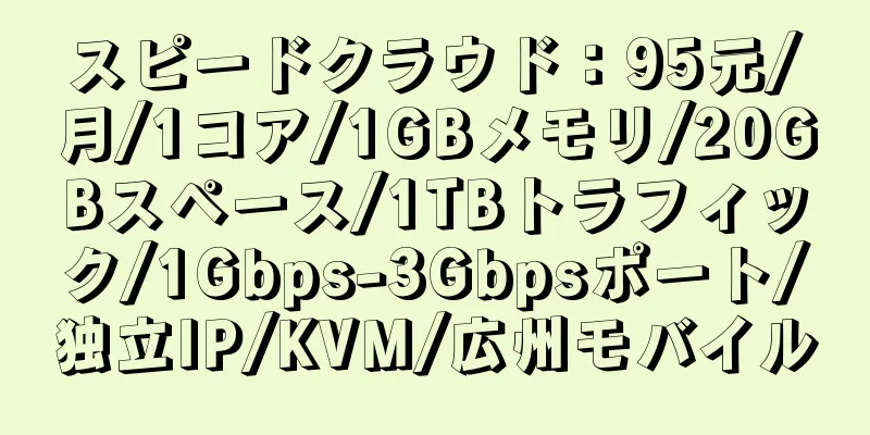 スピードクラウド：95元/月/1コア/1GBメモリ/20GBスペース/1TBトラフィック/1Gbps-3Gbpsポート/独立IP/KVM/広州モバイル