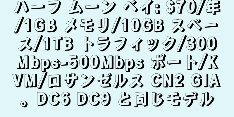 ハーフ ムーン ベイ: $70/年/1GB メモリ/10GB スペース/1TB トラフィック/300Mbps-500Mbps ポート/KVM/ロサンゼルス CN2 GIA。DC6 DC9 と同じモデル