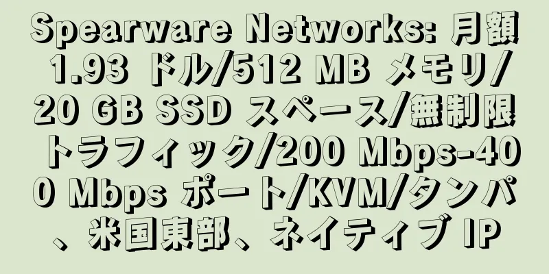 Spearware Networks: 月額 1.93 ドル/512 MB メモリ/20 GB SSD スペース/無制限トラフィック/200 Mbps-400 Mbps ポート/KVM/タンパ、米国東部、ネイティブ IP