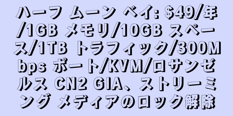 ハーフ ムーン ベイ: $49/年/1GB メモリ/10GB スペース/1TB トラフィック/300Mbps ポート/KVM/ロサンゼルス CN2 GIA、ストリーミング メディアのロック解除