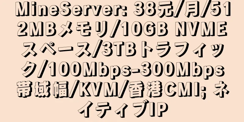 MineServer: 38元/月/512MBメモリ/10GB NVMEスペース/3TBトラフィック/100Mbps-300Mbps帯域幅/KVM/香港CMI; ネイティブIP