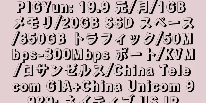 PIGYun: 19.9 元/月/1GB メモリ/20GB SSD スペース/350GB トラフィック/50Mbps-300Mbps ポート/KVM/ロサンゼルス/China Telecom GIA+China Unicom 9929; ネイティブ US IP