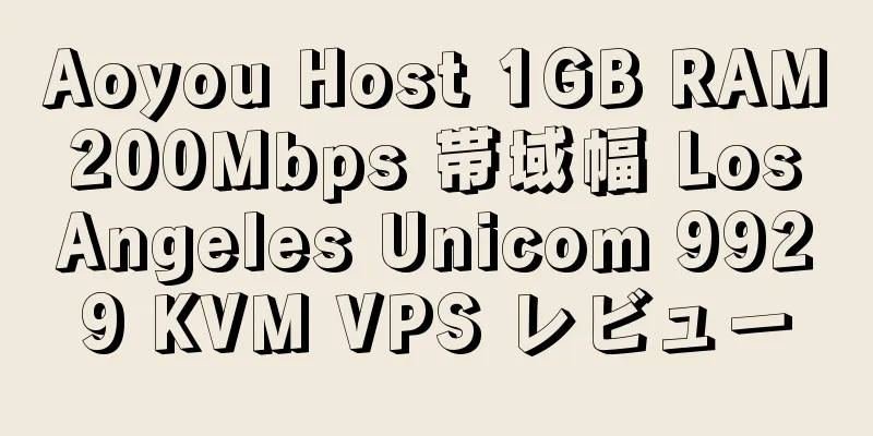 Aoyou Host 1GB RAM 200Mbps 帯域幅 Los Angeles Unicom 9929 KVM VPS レビュー