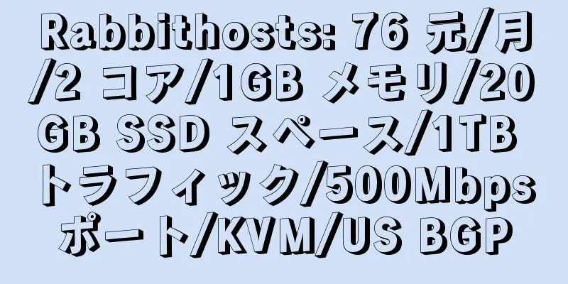 Rabbithosts: 76 元/月/2 コア/1GB メモリ/20GB SSD スペース/1TB トラフィック/500Mbps ポート/KVM/US BGP