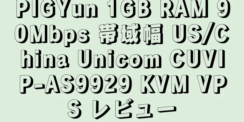 PIGYun 1GB RAM 90Mbps 帯域幅 US/China Unicom CUVIP-AS9929 KVM VPS レビュー