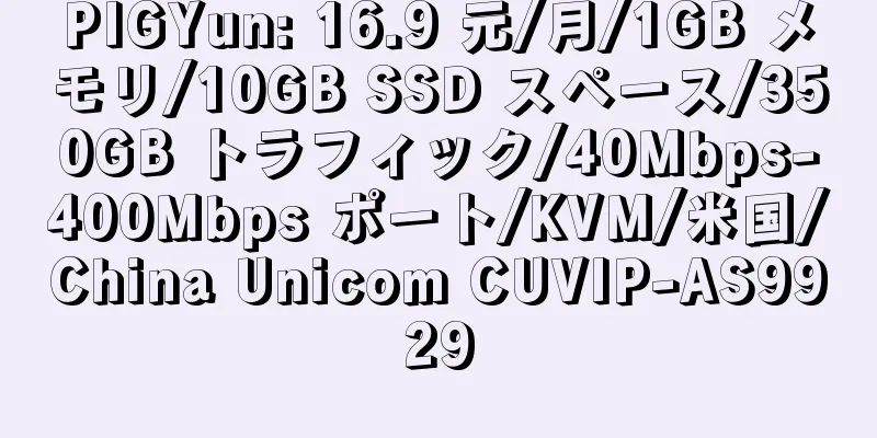 PIGYun: 16.9 元/月/1GB メモリ/10GB SSD スペース/350GB トラフィック/40Mbps-400Mbps ポート/KVM/米国/China Unicom CUVIP-AS9929