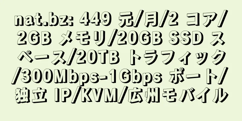 nat.bz: 449 元/月/2 コア/2GB メモリ/20GB SSD スペース/20TB トラフィック/300Mbps-1Gbps ポート/独立 IP/KVM/広州モバイル