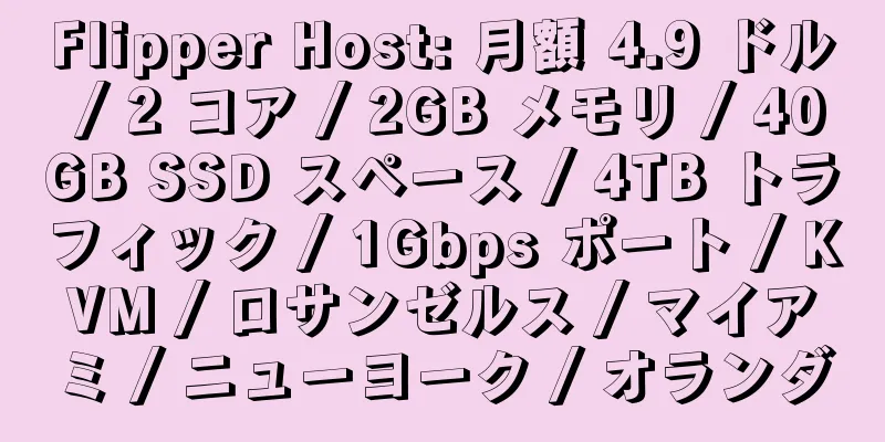 Flipper Host: 月額 4.9 ドル / 2 コア / 2GB メモリ / 40GB SSD スペース / 4TB トラフィック / 1Gbps ポート / KVM / ロサンゼルス / マイアミ / ニューヨーク / オランダ