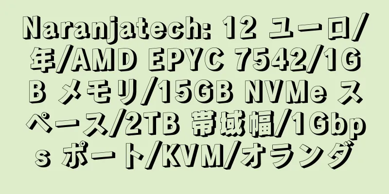 Naranjatech: 12 ユーロ/年/AMD EPYC 7542/1GB メモリ/15GB NVMe スペース/2TB 帯域幅/1Gbps ポート/KVM/オランダ