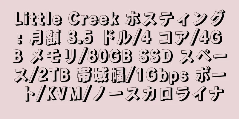 Little Creek ホスティング: 月額 3.5 ドル/4 コア/4GB メモリ/80GB SSD スペース/2TB 帯域幅/1Gbps ポート/KVM/ノースカロライナ