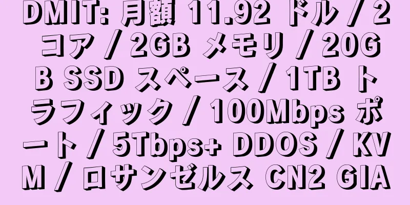 DMIT: 月額 11.92 ドル / 2 コア / 2GB メモリ / 20GB SSD スペース / 1TB トラフィック / 100Mbps ポート / 5Tbps+ DDOS / KVM / ロサンゼルス CN2 GIA