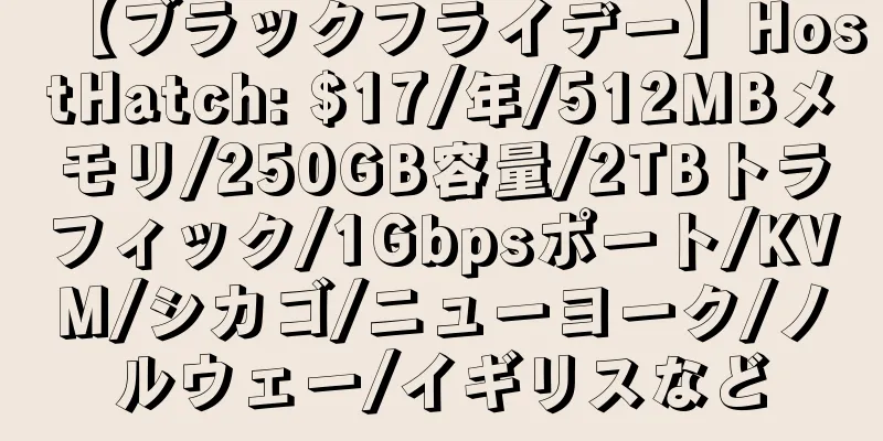 【ブラックフライデー】HostHatch: $17/年/512MBメモリ/250GB容量/2TBトラフィック/1Gbpsポート/KVM/シカゴ/ニューヨーク/ノルウェー/イギリスなど