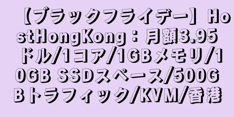 【ブラックフライデー】HostHongKong：月額3.95ドル/1コア/1GBメモリ/10GB SSDスペース/500GBトラフィック/KVM/香港